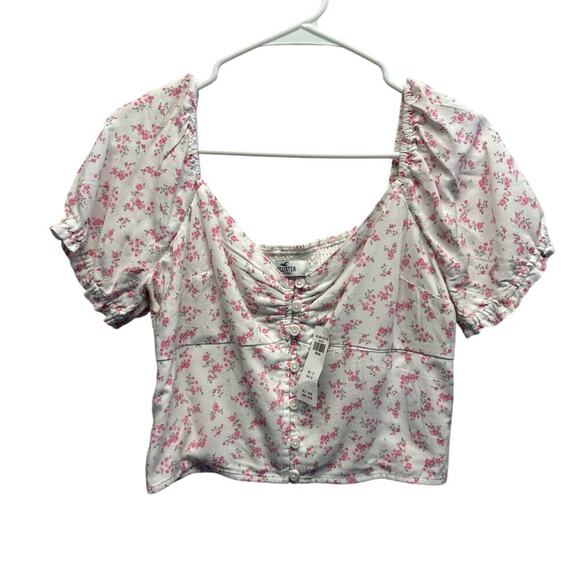 Hollister NWT Babydoll Crop Top White Pink Flowers Off the Shoulder Y2K - Picture 1 of 8